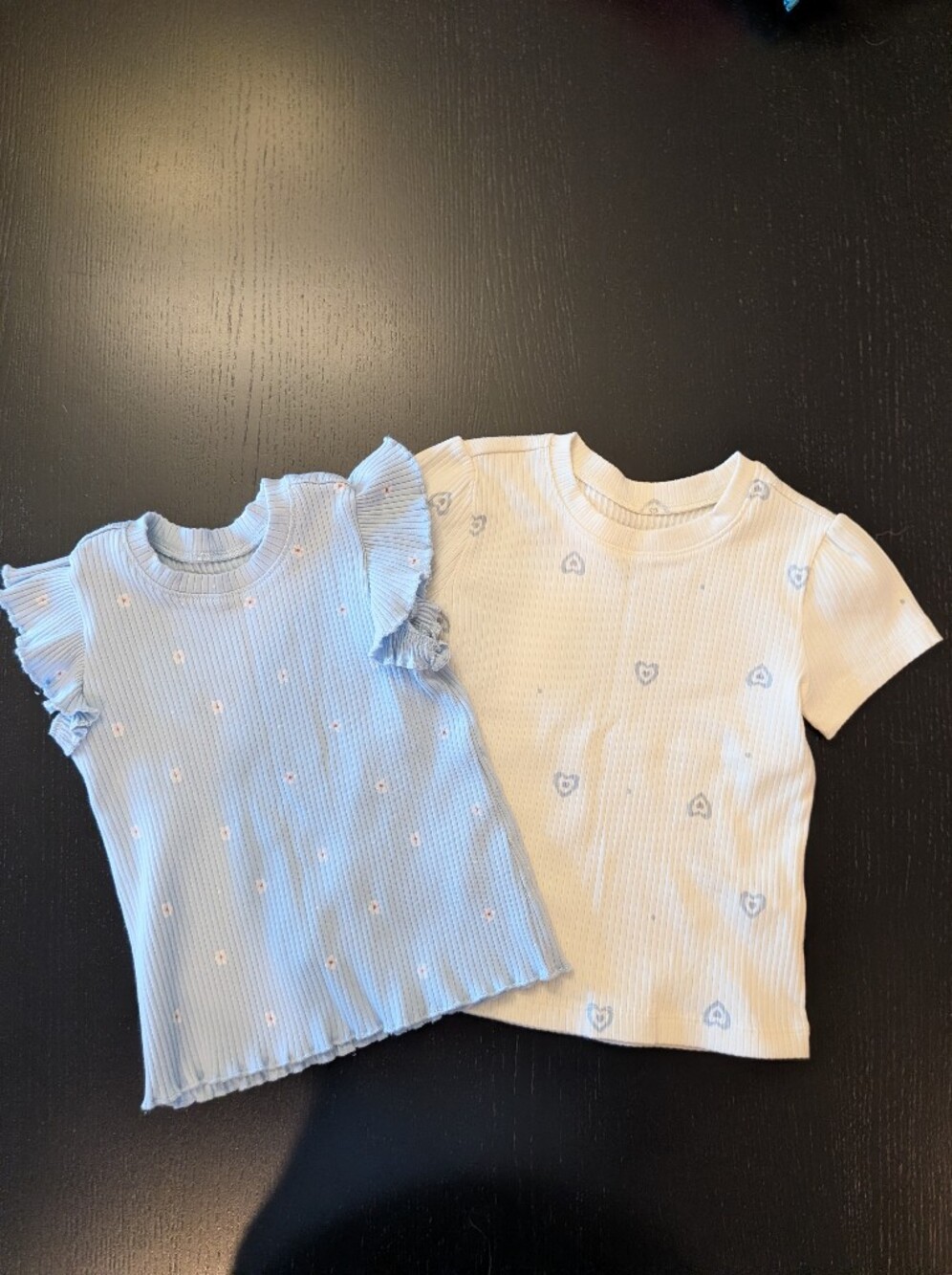 Kids Short Sleeve Ribbed Tee Set - Light Blue & Cream